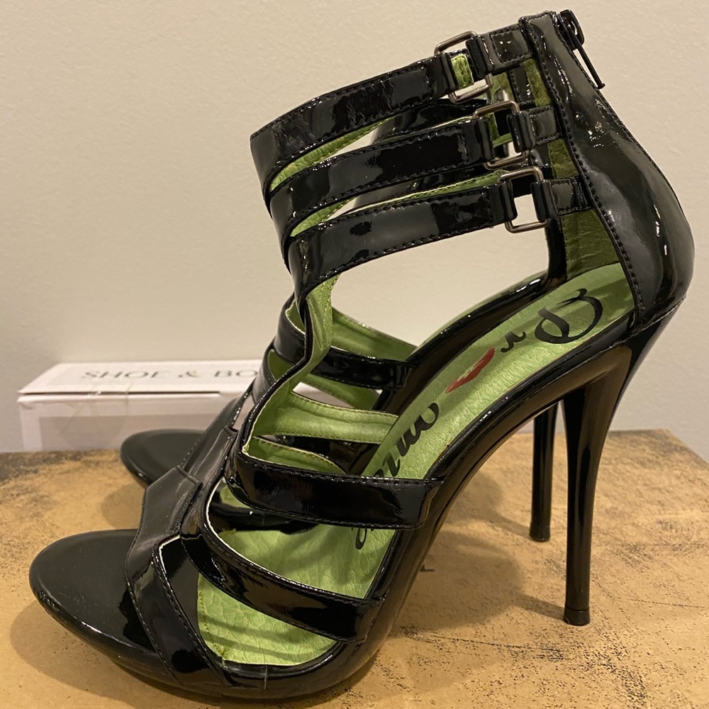 Patent black stilettos